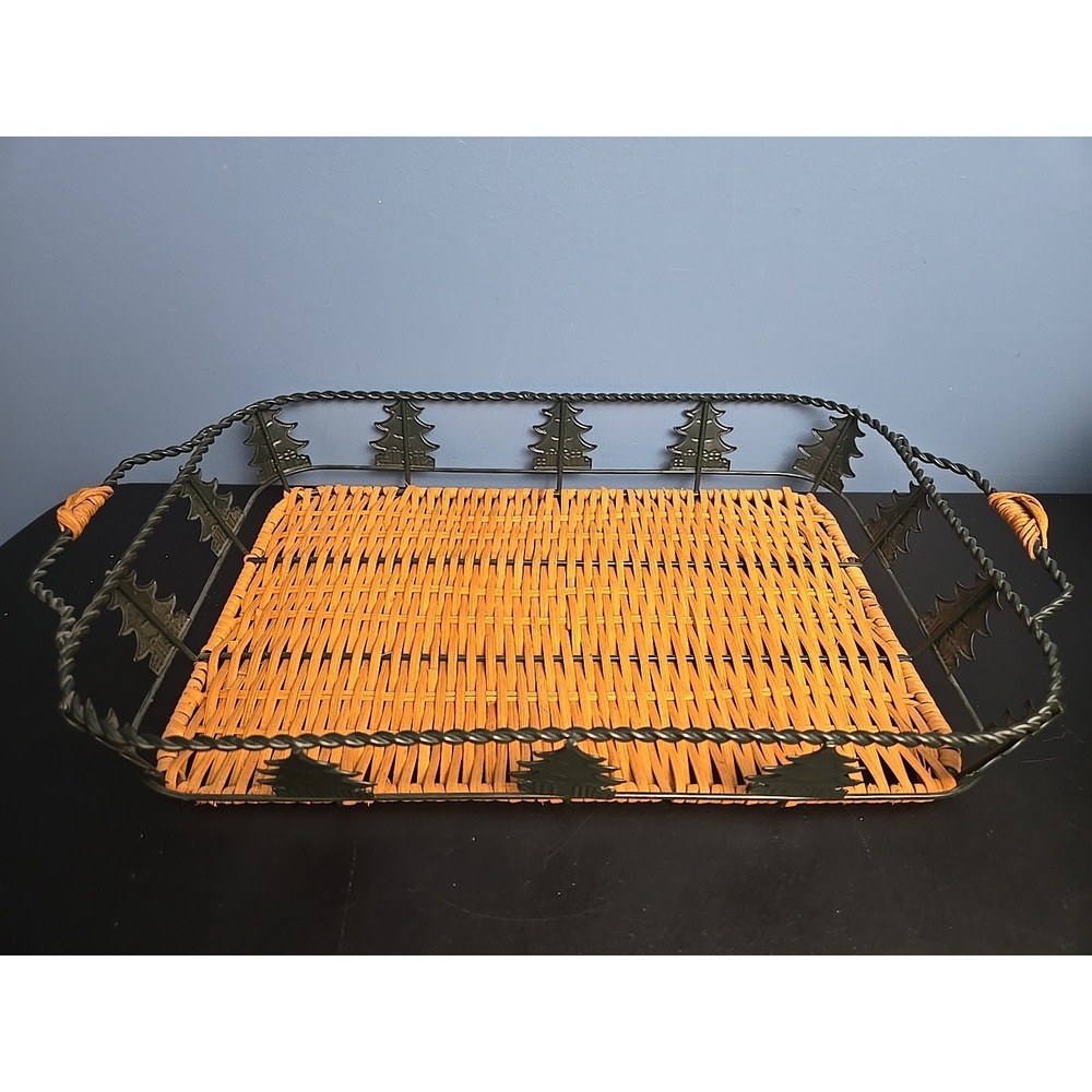 Serving Tray for 13" x 9" Cake Pan or Casserole w/ Woven Bottom Metal Pine Trees